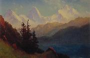 Albert Bierstadt Sunset Over a Mountain Lake painting